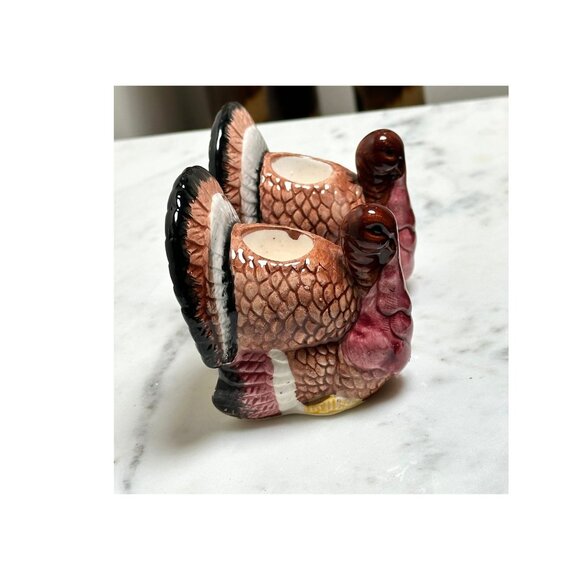 Vintage Ceramic Thanksgiving Turkey Taper Candle Holders Set Of 2 Fall Harvest - Picture 6 of 8